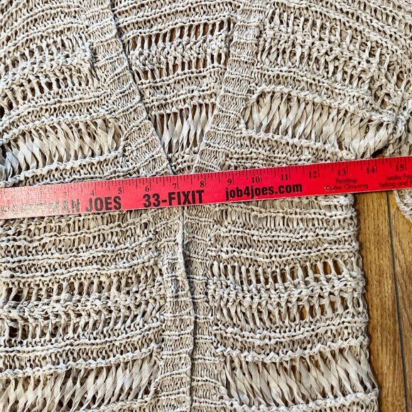 Rue 21 Crochet Open Weave Fringe Cardigan 3/4 sleeve Size Small Tan Beach Cover - Picture 9 of 10